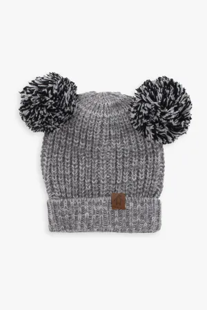 Baby Unisex Grey Rib Double Pom-Pom Winter Toque Hat
