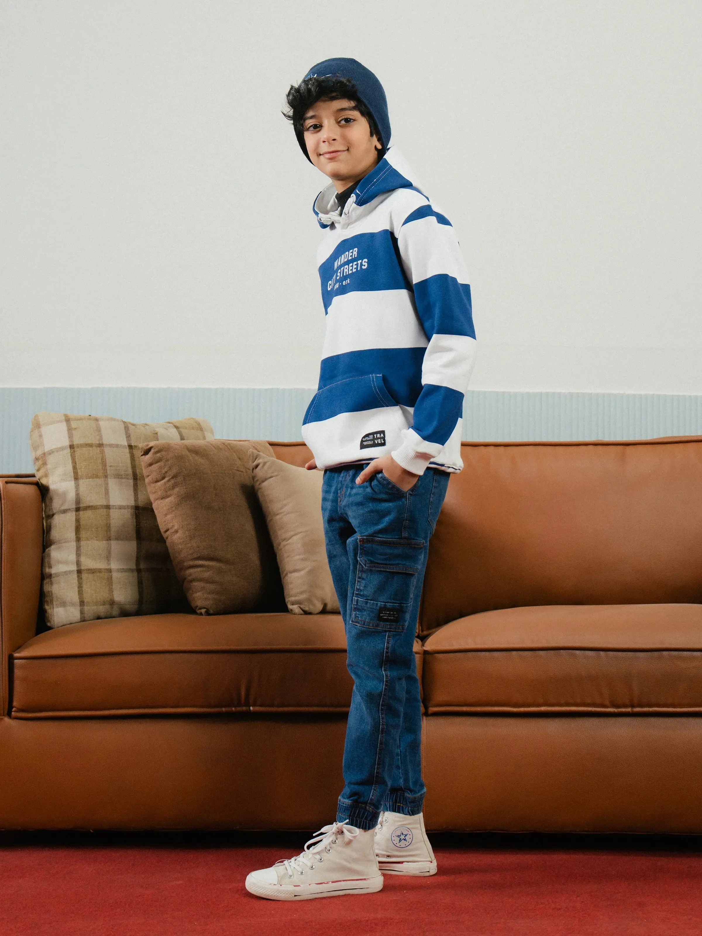 Boy's White & Navy Hoodie - EBTH24-019