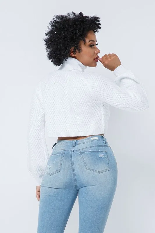CHEVRON TURTLENECK SWEATER- CREAM