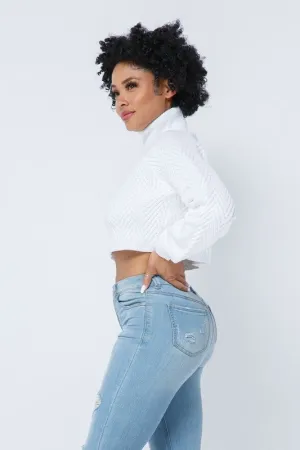 CHEVRON TURTLENECK SWEATER- CREAM