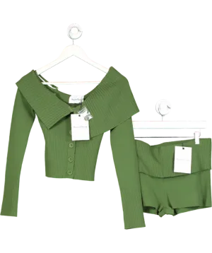 HOUSE OF SUNNY Green One Love Rib Co-ord Set UK 10