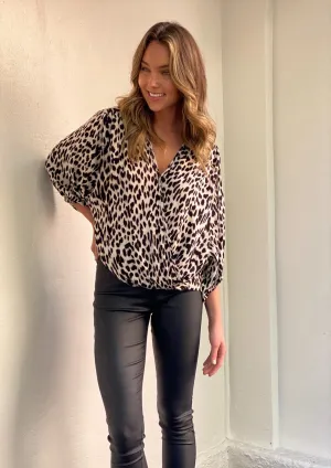 LA0707-5SS Leapard Balloon Sleeve Blouse - Pack
