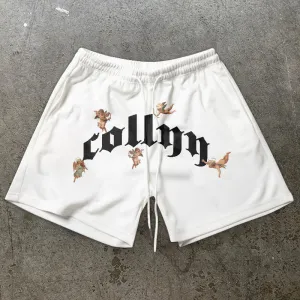 Retro Angel Print Casual Trendy Shorts