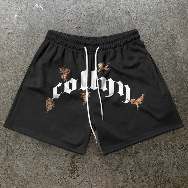 Retro Angel Print Casual Trendy Shorts