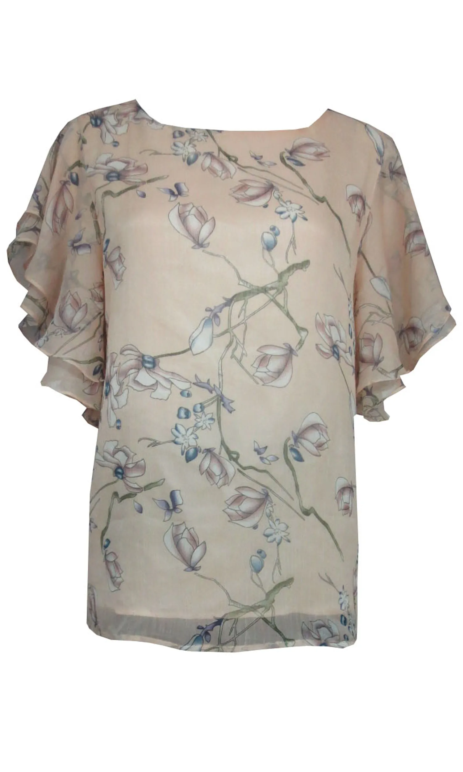 RV0414-3SS Chiffon Flutter Sleeve Flush Pink Top (Pack)
