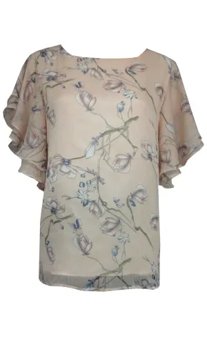 RV0414-3SS Chiffon Flutter Sleeve Flush Pink Top (Pack)
