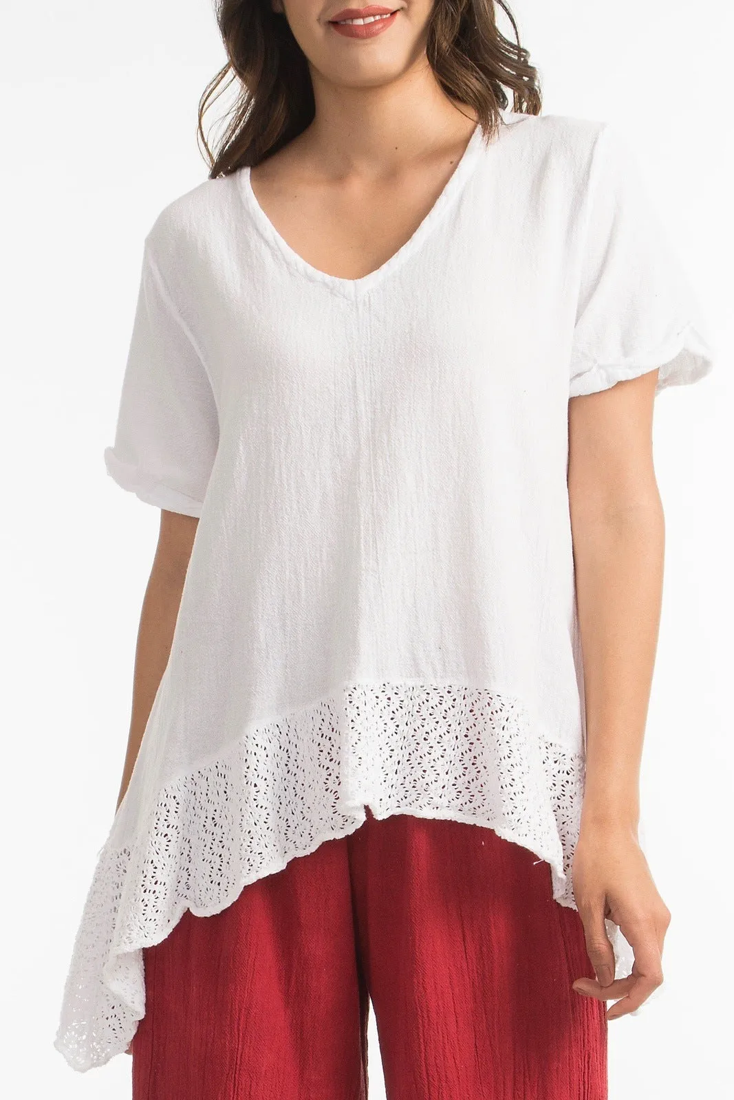 Sandra Top Sidefall Lace and Cotton Gauze in Citrus Size 0